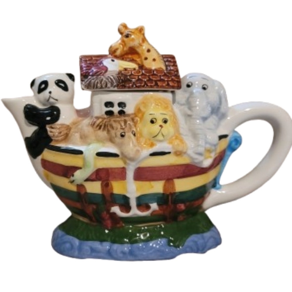 Vintage Cardinal Inc Noah's Ark Teapot With Lid 1995 Hand Painted
